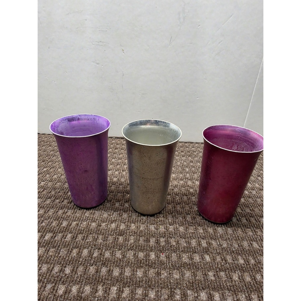 Vintage West Bend Aluminum Tumblers Set of 3 Purple Silver Magenta Made in USA